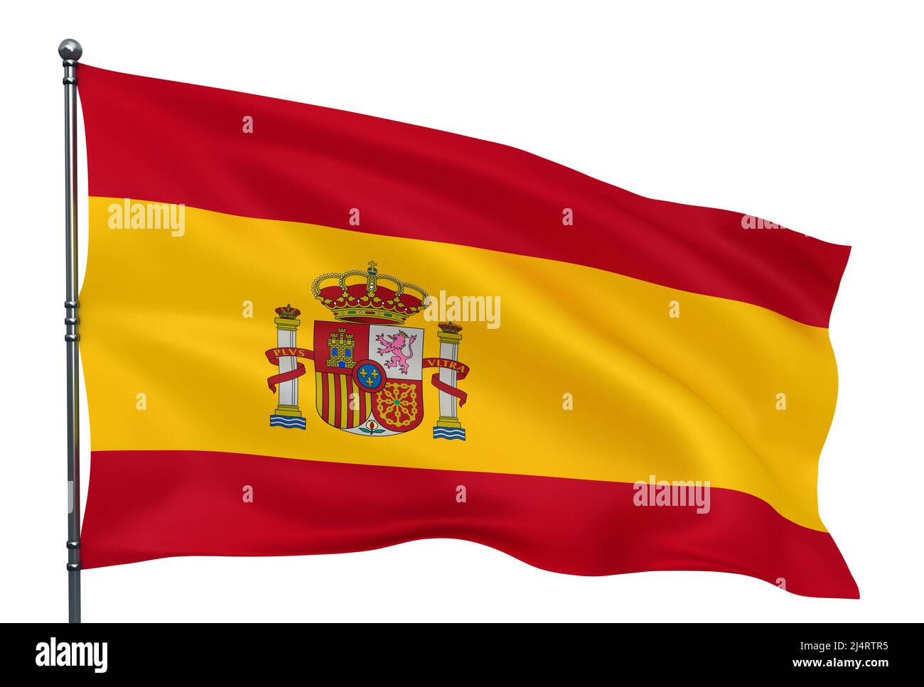 Ondeando la bandera española aislado sobre fondo blanco. Foto de stock