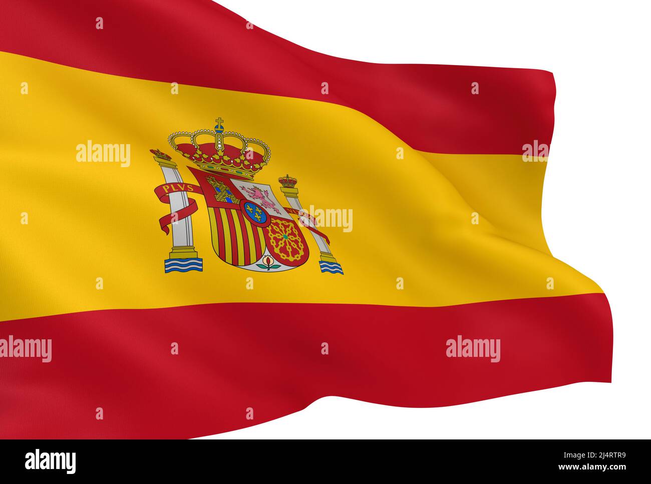 Ondeando la bandera española aislado sobre fondo blanco. Foto de stock