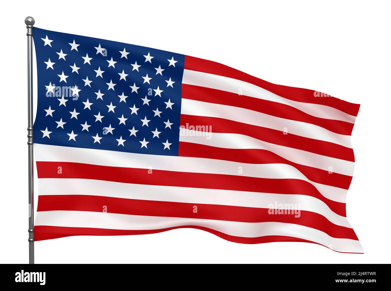 Ondeando la bandera americana aislado sobre fondo blanco. Foto de stock