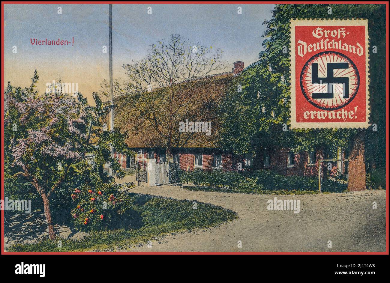 1930s Propaganda Postcard Alemania Nazi para el Vierlanden rural Hamburgo Alemania 'Gran Alemania Awake ! ''Deutschland Erwache' fue uno de los dichos favoritos de Adolf Hitler, especialmente en la preparación de las elecciones de enero de 1933, cuando fue nombrado Canciller. Foto de stock
