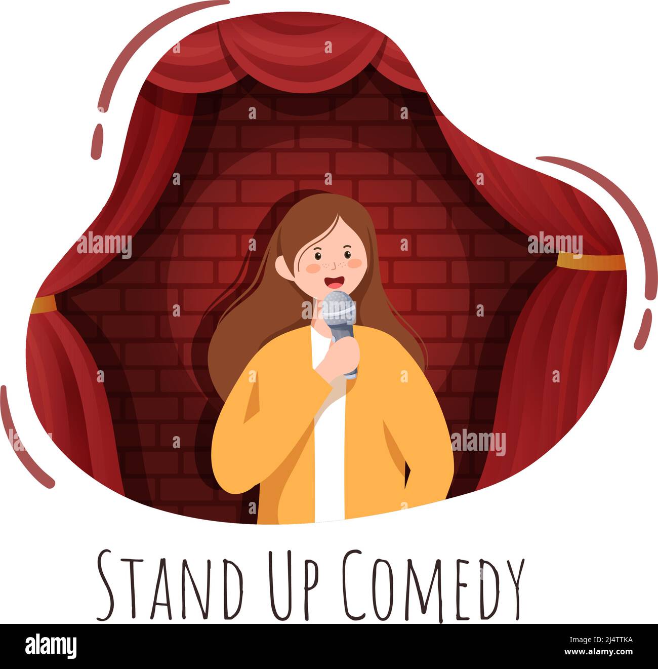 Stand Up Comedy Show Escena de teatro con cortinas rojas y micrófono  abierto a comediante que se presenta en el escenario en la ilustración de  dibujos animados de estilo plano Imagen Vector