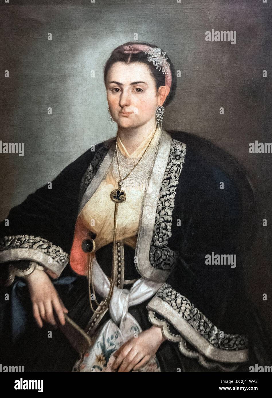 Uros Knezevic: 'Mujer joven con traje serbio' (1850) Foto de stock