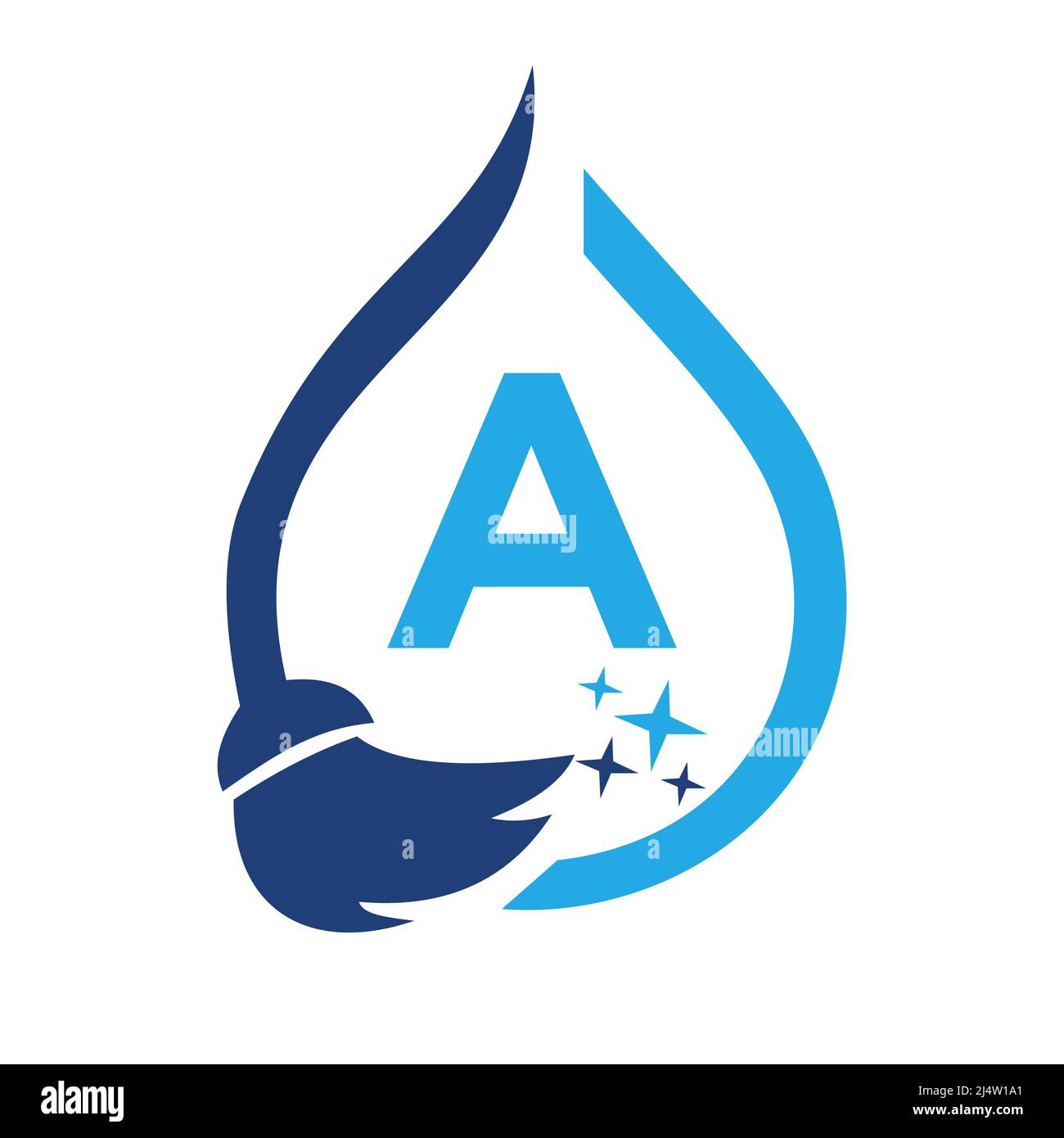 Logotipo de Limpieza para la Sirena en la carta A. Firma de Casa Limpia, logotipo de Limpieza Fresca Pincel de Limpieza y Plantilla Conceptual de Caída de Agua Ilustración del Vector