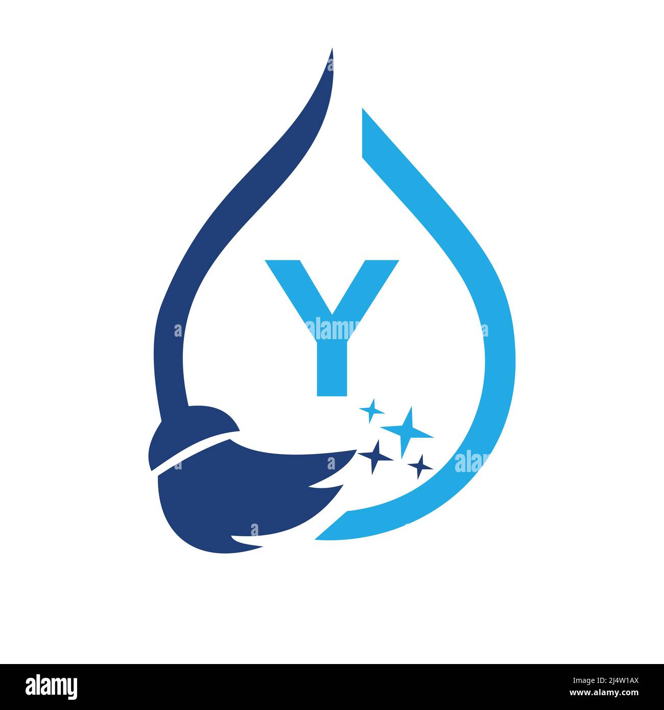 Logotipo de Limpieza de la Sirena en la letra Y. Firma de Casa Limpia, logotipo de Limpieza Fresca Pincel de Limpieza y Plantilla Conceptual de Caída de Agua Ilustración del Vector
