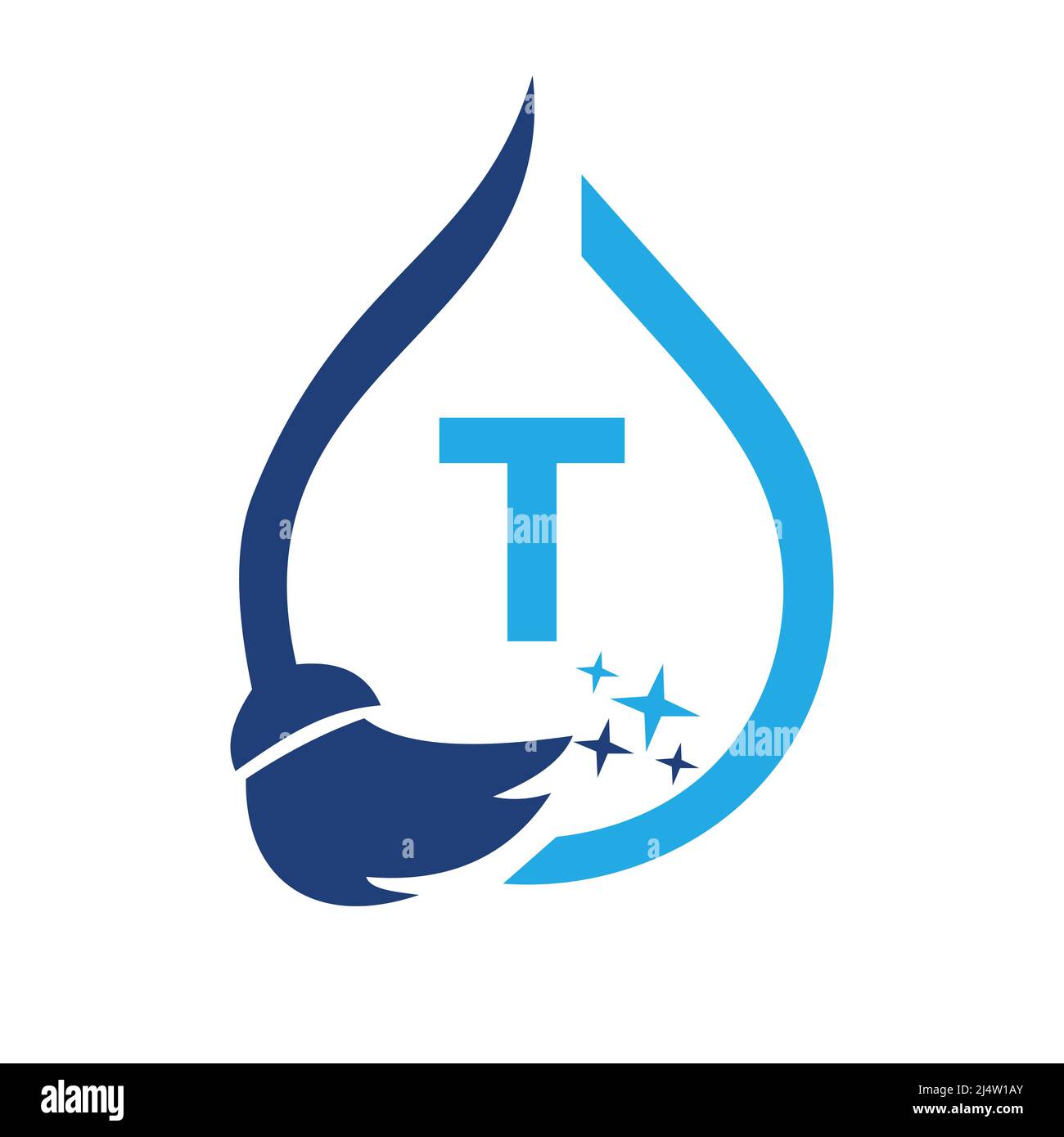 Logotipo de limpieza para la mucama en la letra T. Firma de casa limpia, logotipo de limpieza para la limpieza y plantilla de concepto de gota de agua Ilustración del Vector