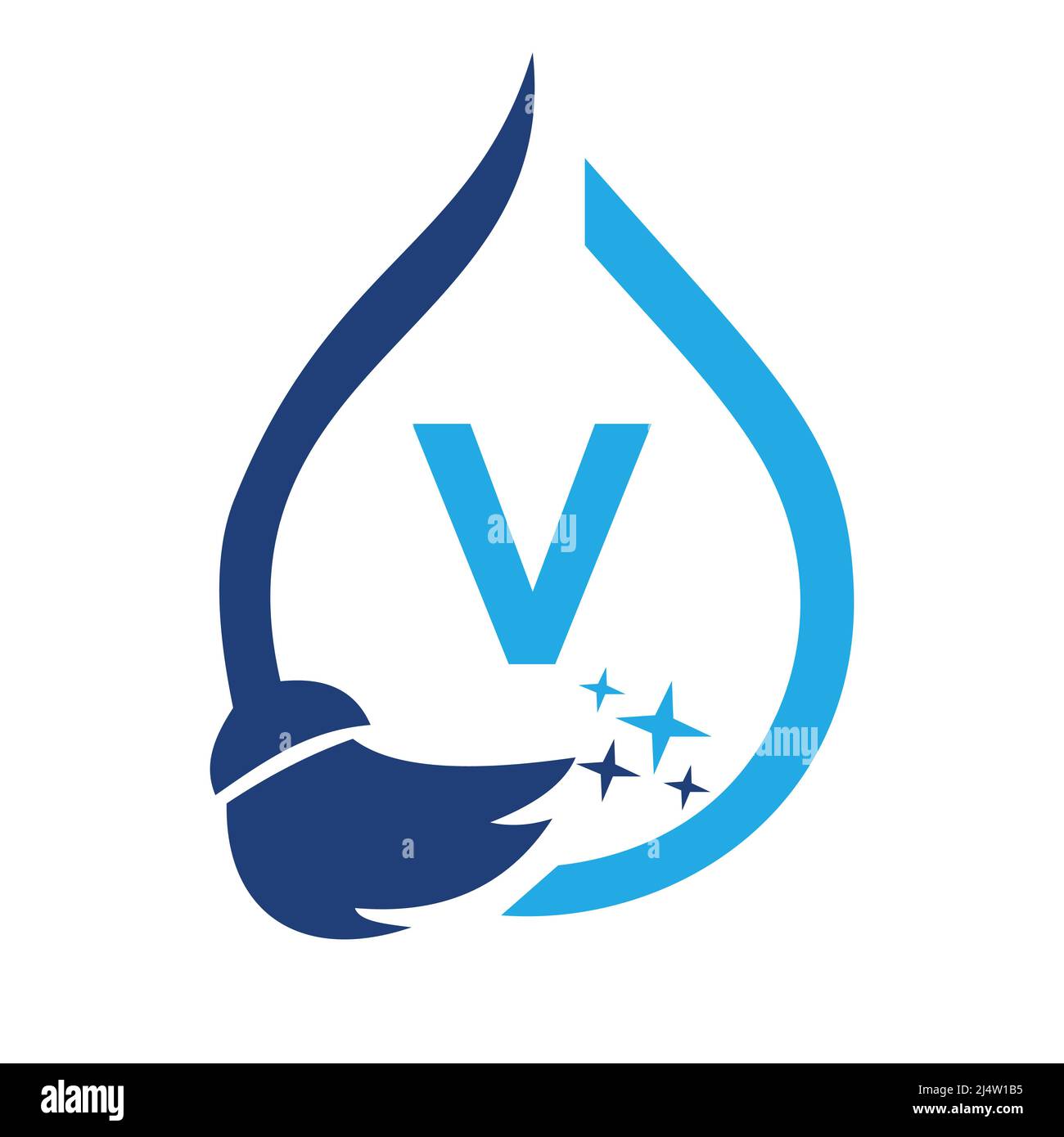 Logotipo de limpieza para la mucama en la carta V. Firma de casa limpia, logotipo de limpieza para el cepillo y la plantilla de concepto de gota de agua Ilustración del Vector