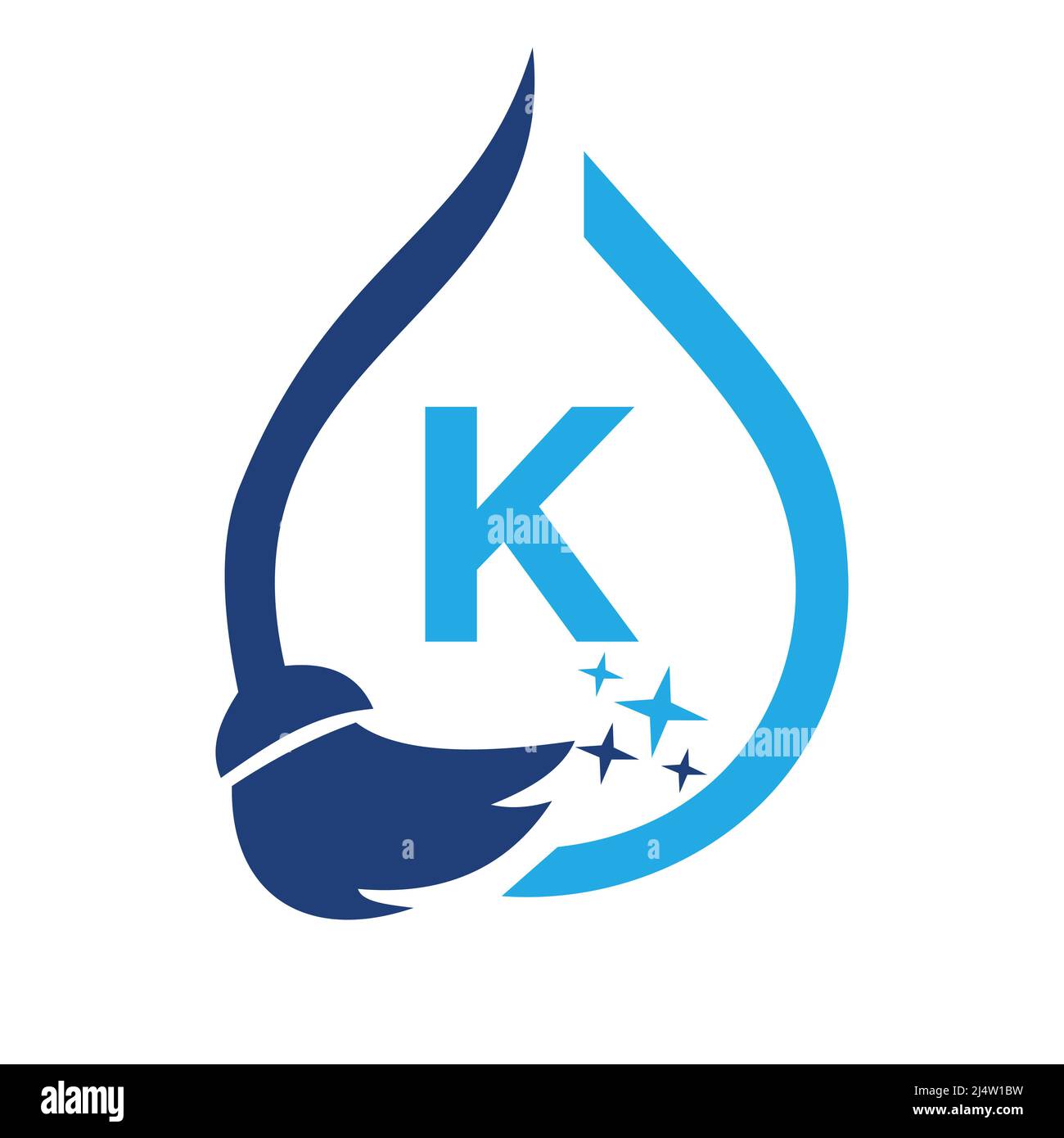 Logotipo de limpieza para la mucama en letra K. Firma de casa limpia, logotipo de limpieza para el cepillo y la plantilla de concepto de gota de agua Ilustración del Vector