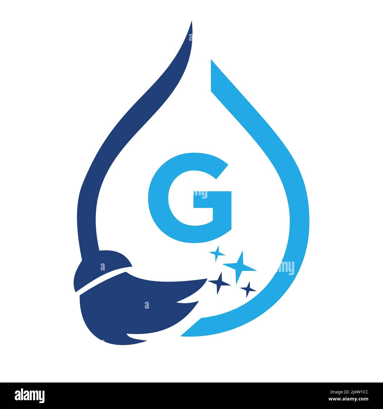 Logotipo de limpieza para la mucama en la carta G. Firma de casa limpia, logotipo de limpieza para el cepillo y la plantilla de concepto de gota de agua Ilustración del Vector