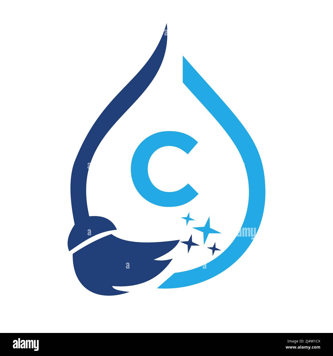 Logotipo de Limpieza para la Sirena en la letra C. Firma de Casa Limpia, logotipo de Limpieza Fresca Pincel de Limpieza y Plantilla Conceptual de Caída de Agua Ilustración del Vector