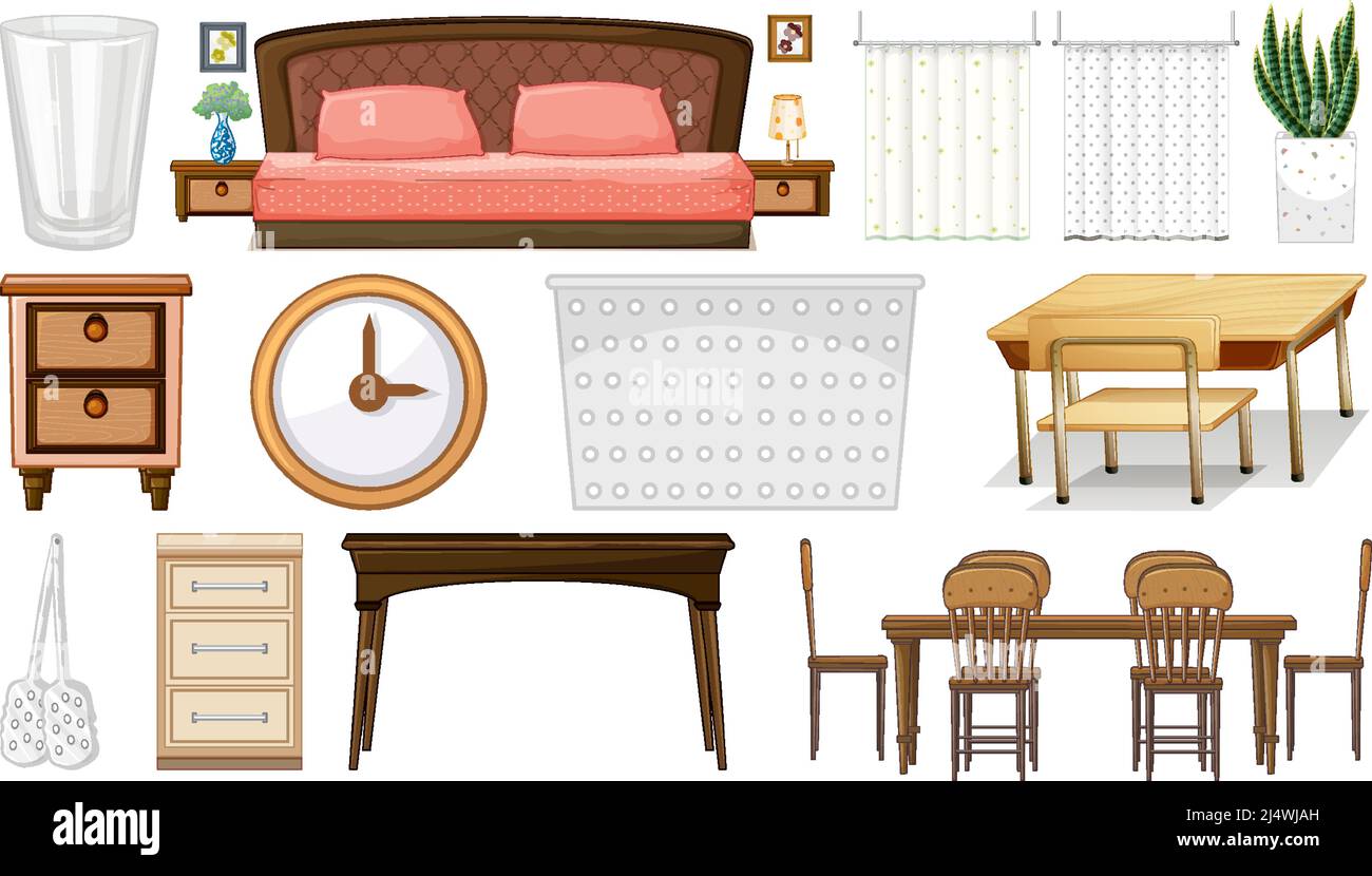 Muchos muebles sobre ilustración de fondo blanco Imagen Vector de stock -  Alamy