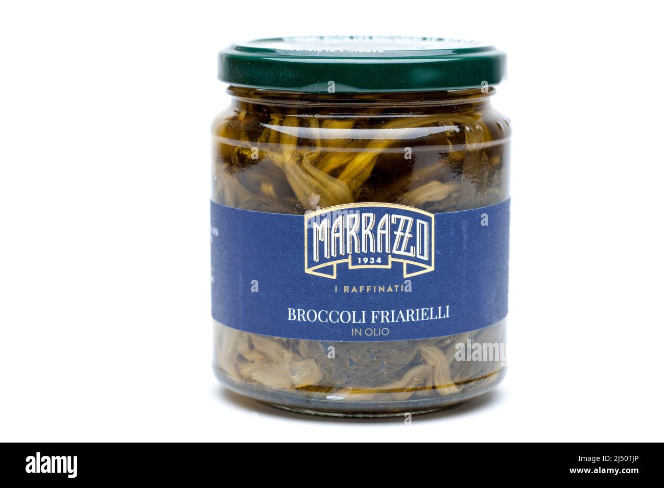 Tarro de Broccoli Friarielli en Aceite Foto de stock