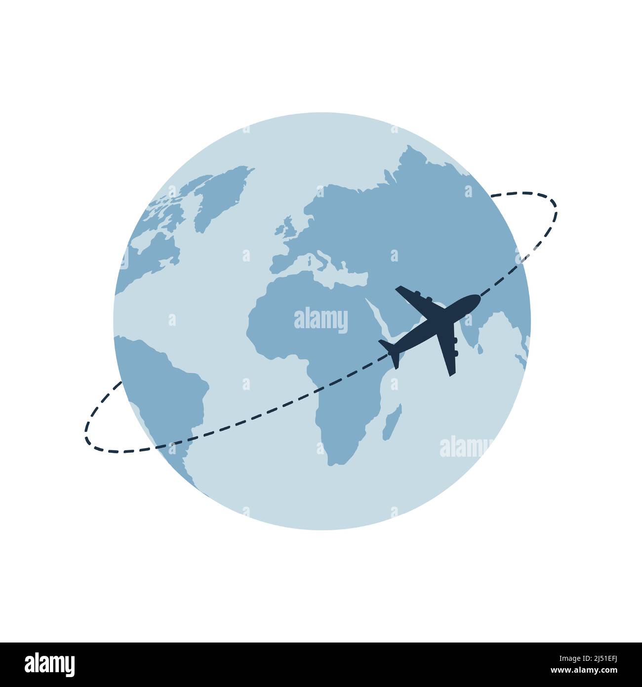 Avión volando alrededor del globo. En todo el mundo viajando en avión, viaje en avión en varios países. Planeta Tierra. Concepto de viajes y turismo Ilustración del Vector