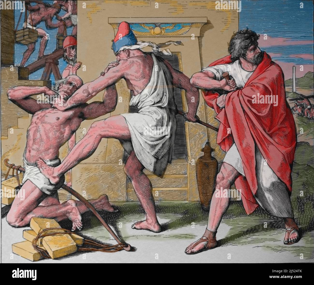 Moisés vengar el maltrato del compañero hebreo. Éxodo. Grabado por Julius Schnorr Von Carolsfeld (1794-1872) Foto de stock