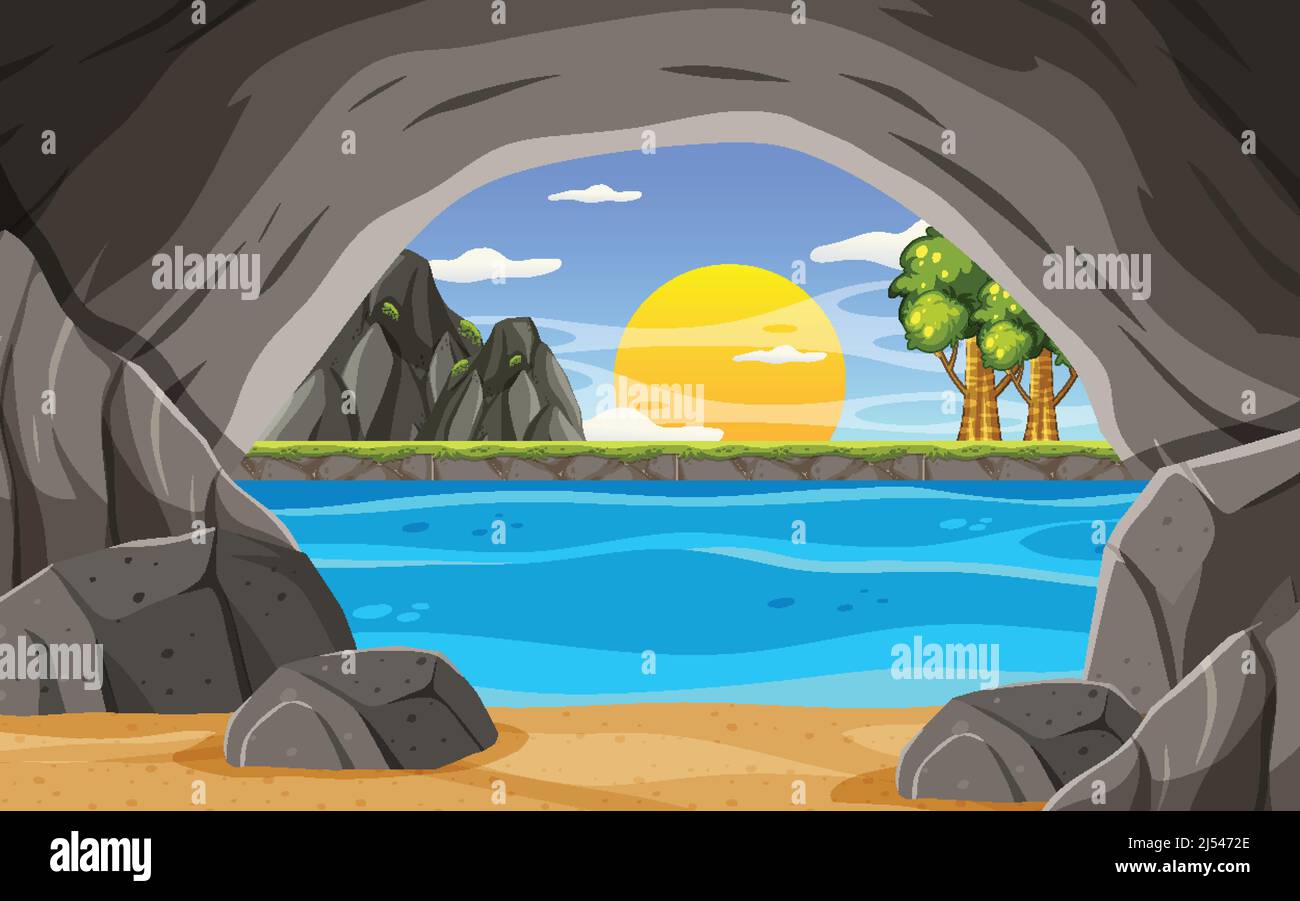 Interior paisaje cueva en ilustración de estilo de dibujos animados Imagen  Vector de stock - Alamy