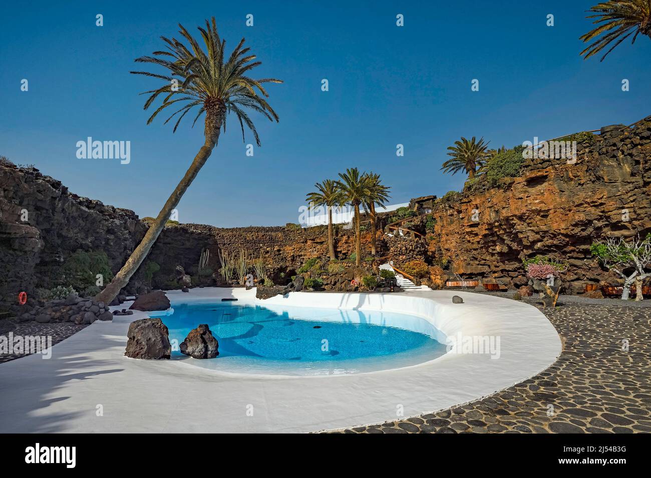 Jameos del Agua, jardín y piscina, Islas Canarias, Lanzarote Foto de stock