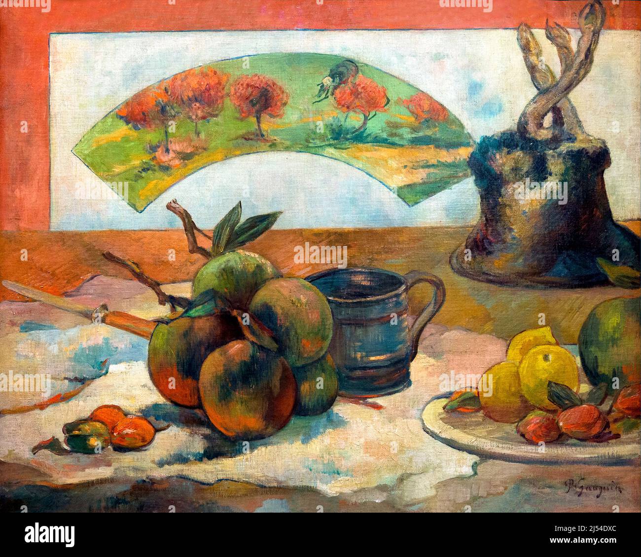 La vida fija con fan, Nature Morte a l'evconail, Paul Gauguin, 1889,Musee D'Orsay, París, Francia, Europa Foto de stock