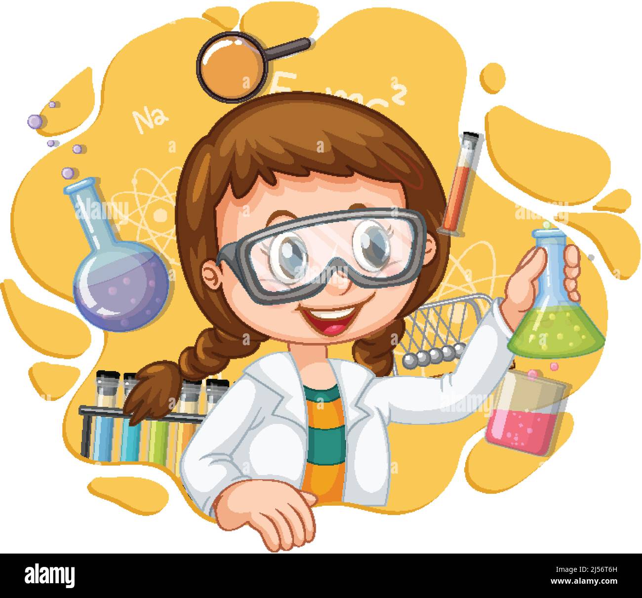 Personaje de dibujos animados de la chica científica con equipos de  laboratorio ilustración Imagen Vector de stock - Alamy