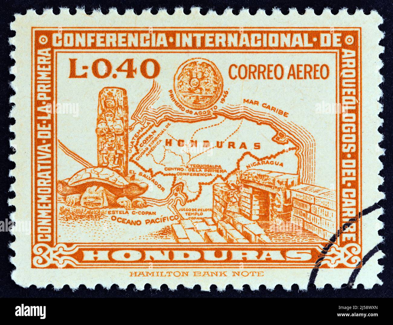 HONDURAS ALREDEDOR de 1947 Un sello impreso en Honduras muestra un
