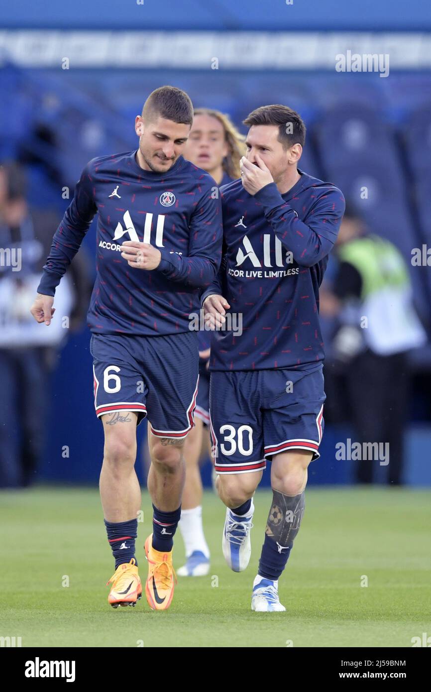 PARIS (lr) Marco Verratti de PARÍS SAINTGERMAIN, Lionel Messi o PARIS SAINTGERMAIN durante
