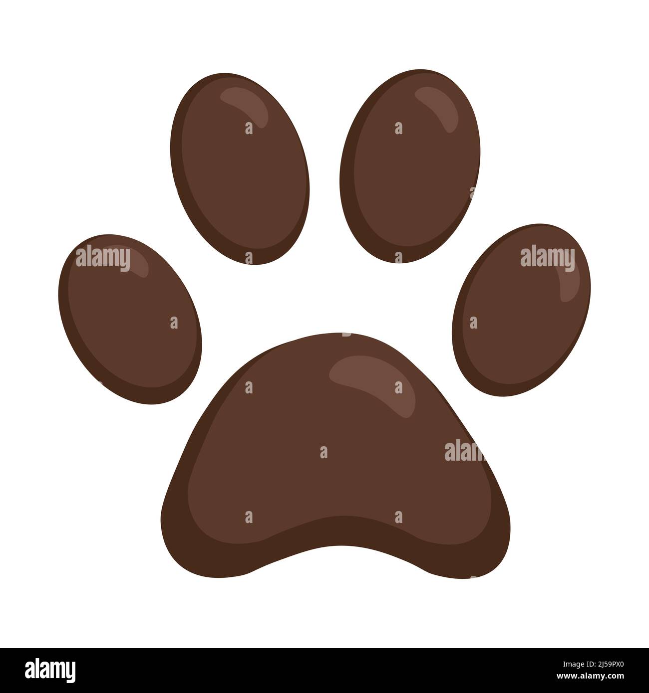 Pata de perro o gato, icono de huella de color vectorial de dibujos animados. Ilustración del Vector
