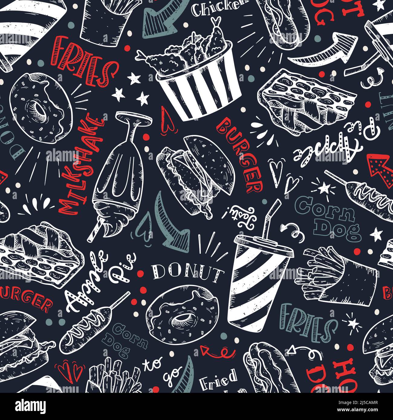 Hermoso dibujo a mano delicioso comida rápida sin costuras patrón, fondo  sabroso, ideal para textiles, envoltorio, embalaje, fondos de pantalla -  diseño vectorial Imagen Vector de stock - Alamy