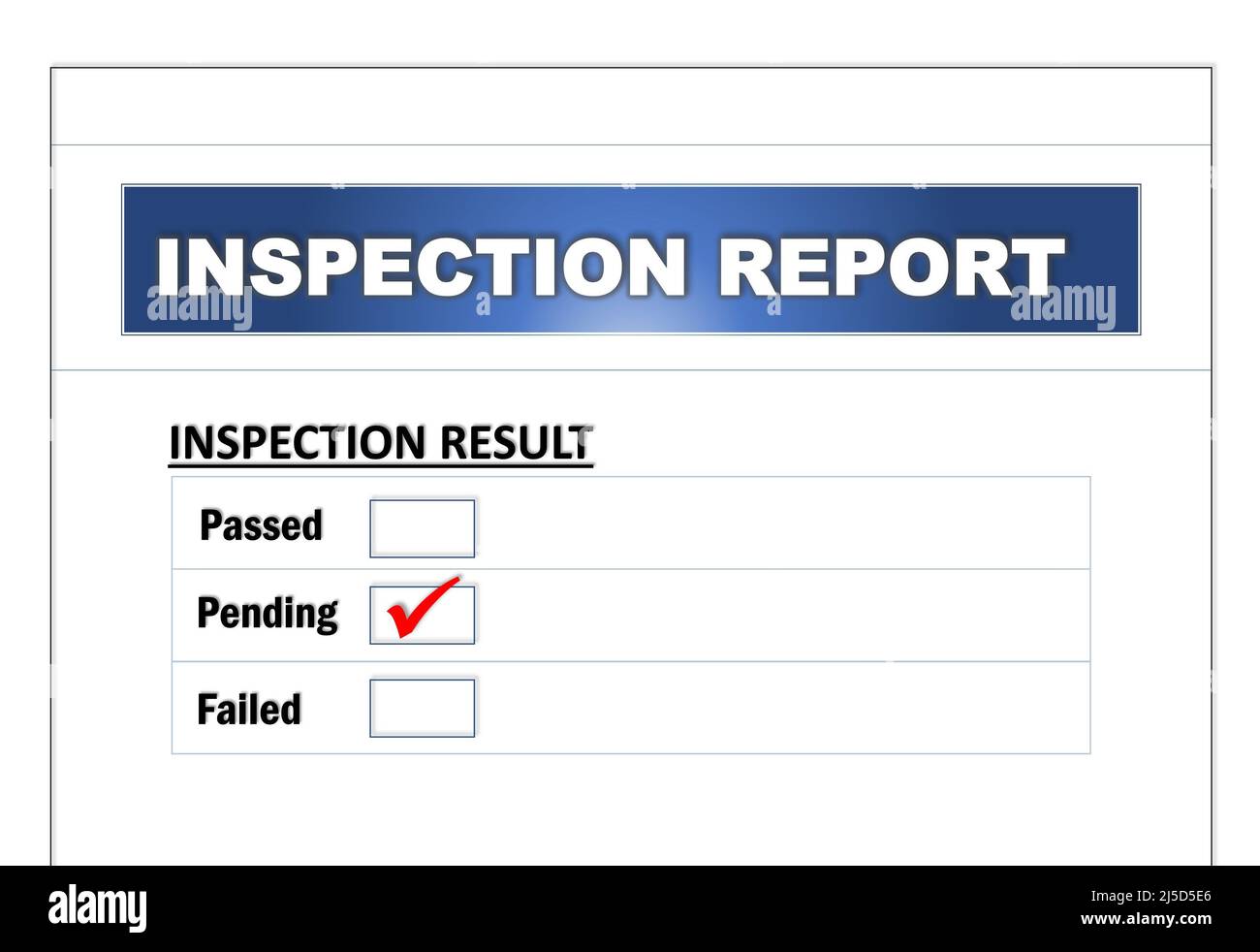 El formulario Informe de inspección contiene los resultados de las casillas de verificación aprobados, pendientes y fallidos que utiliza el personal de auditoría. Concepto de auditoría y negocio. Foto de stock