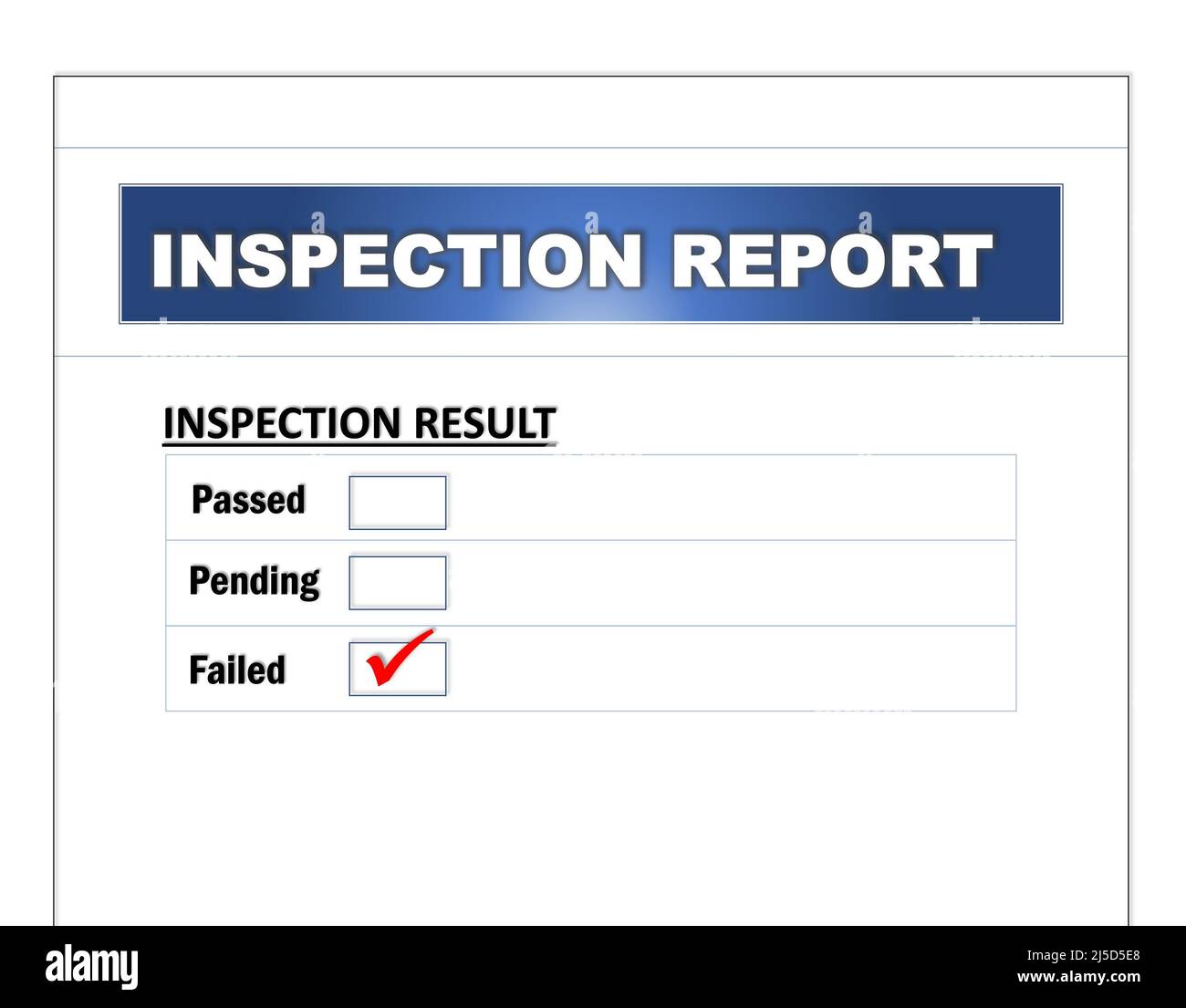 El formulario Informe de inspección contiene los resultados de las casillas de verificación aprobados, pendientes y fallidos que utiliza el personal de auditoría. Concepto de auditoría y negocio. Foto de stock