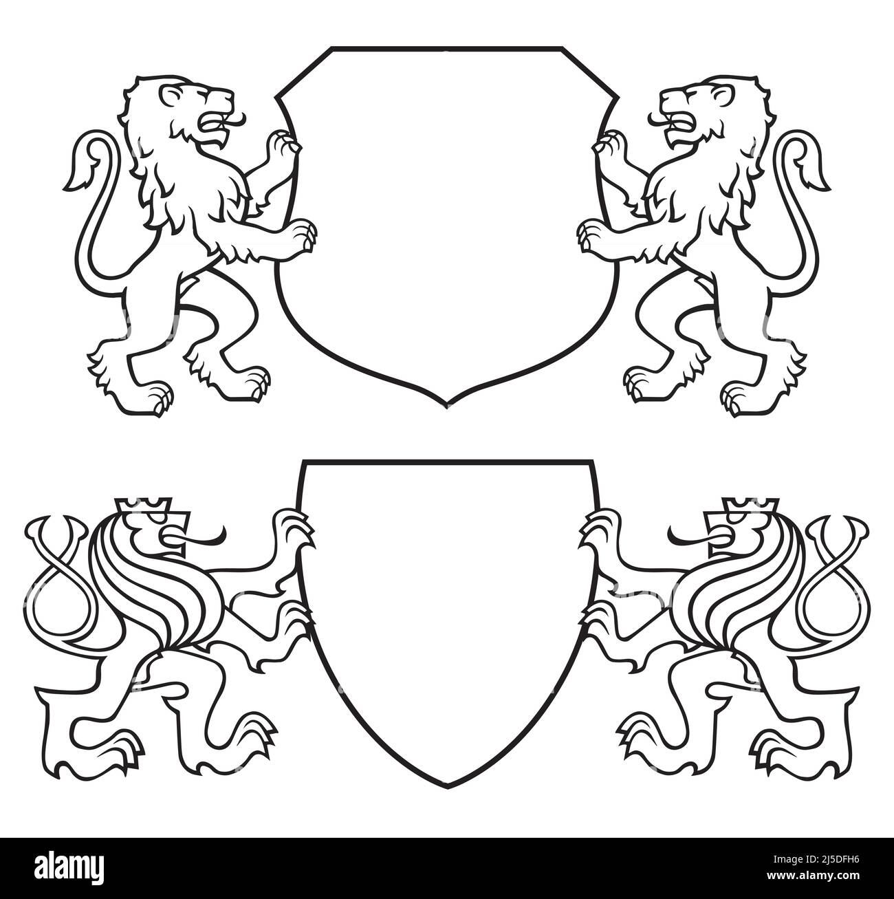 Escudo de armas con leones aislados sobre fondo blanco. Ilustración Ilustración del Vector
