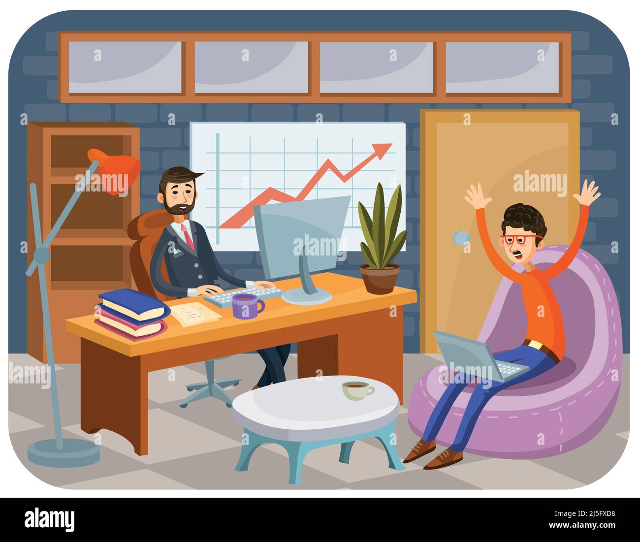 Ilustración vectorial de la cabeza con un subordinado, empleado, socio