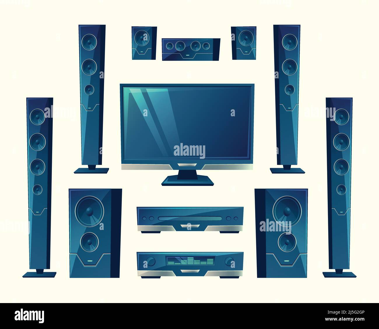 Sistema de cine en casa vectorial, sistema de audio y vídeo, equipo