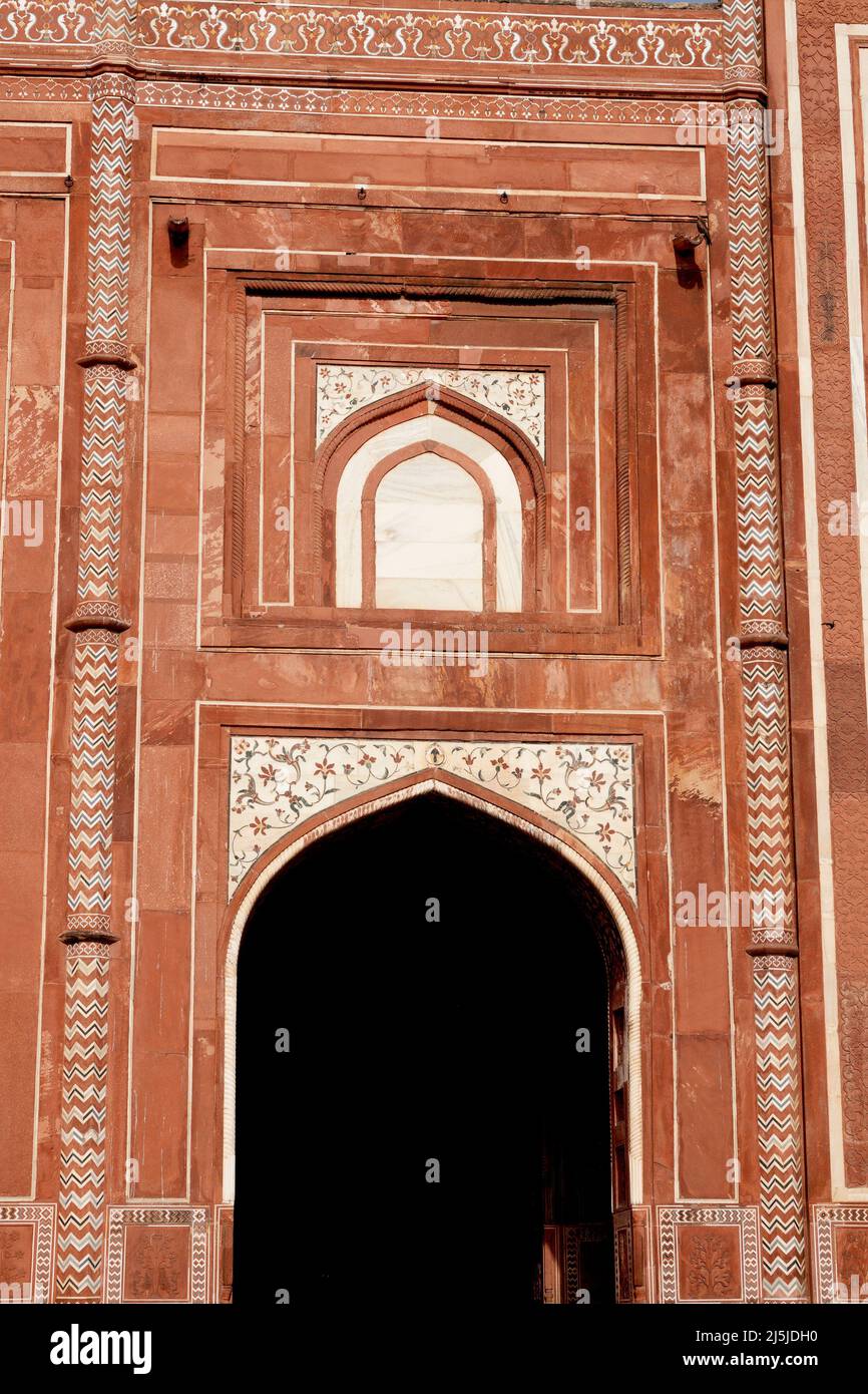 Detalle de pared decorativa de Agra Fort, Foto de stock