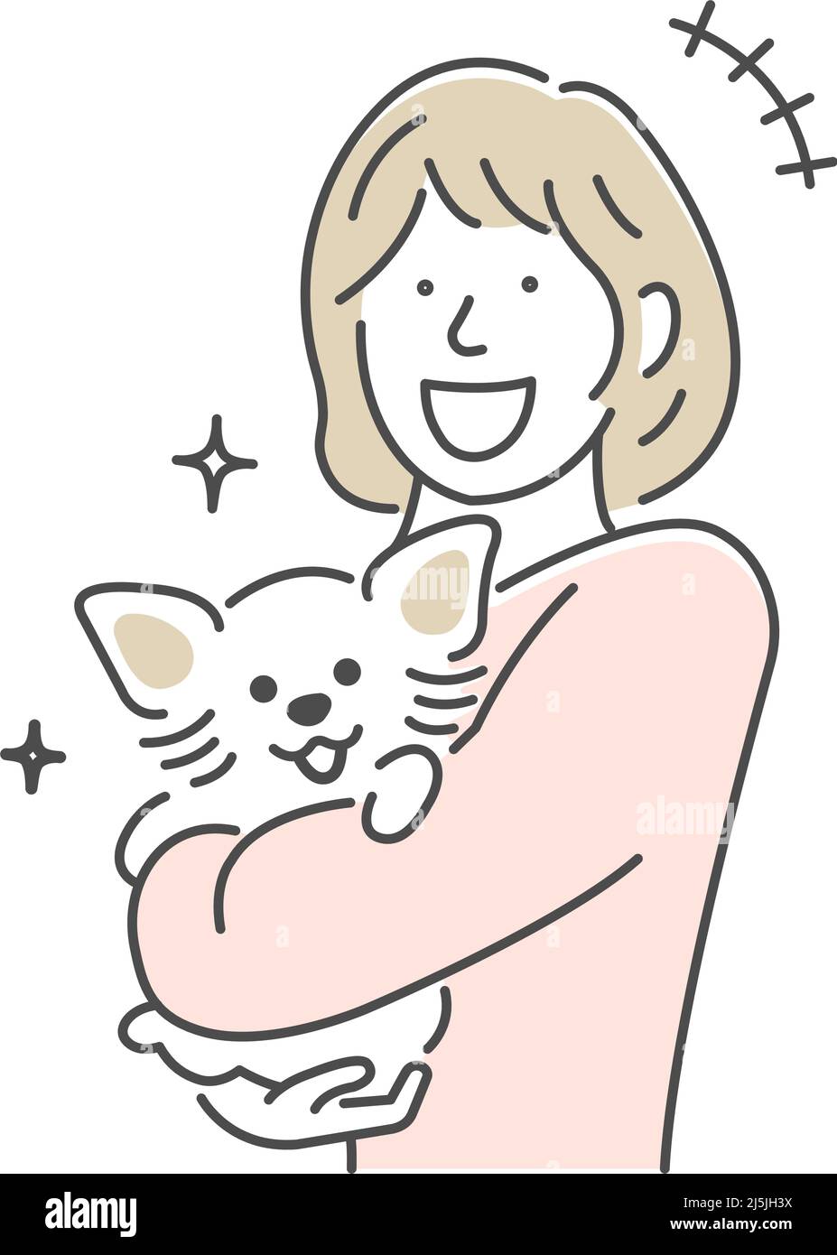 Ilustración de una mujer sosteniendo un perro | alegre, riendo Ilustración del Vector