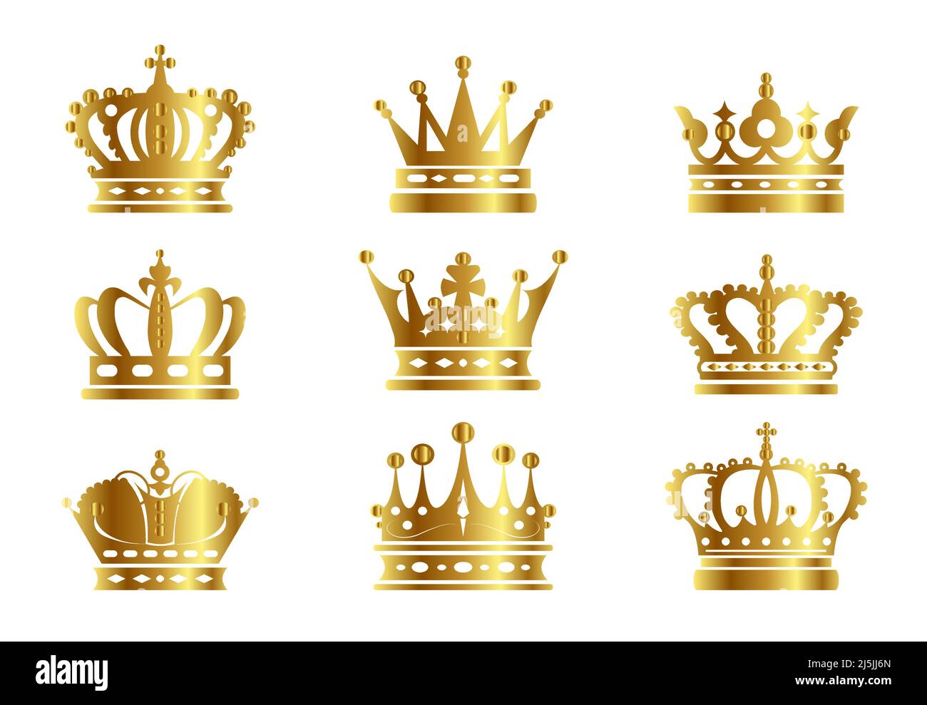 Conjunto de iconos de vector de corona dorada Imagen Vector de stock - Alamy