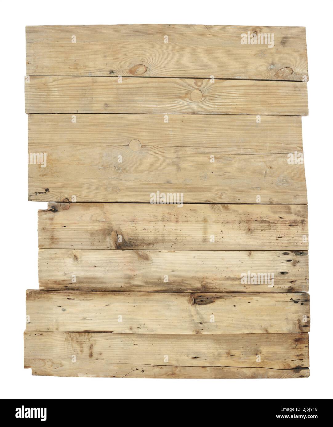 Tabla de madera vieja plancha aislada sobre fondo blanco Foto de stock