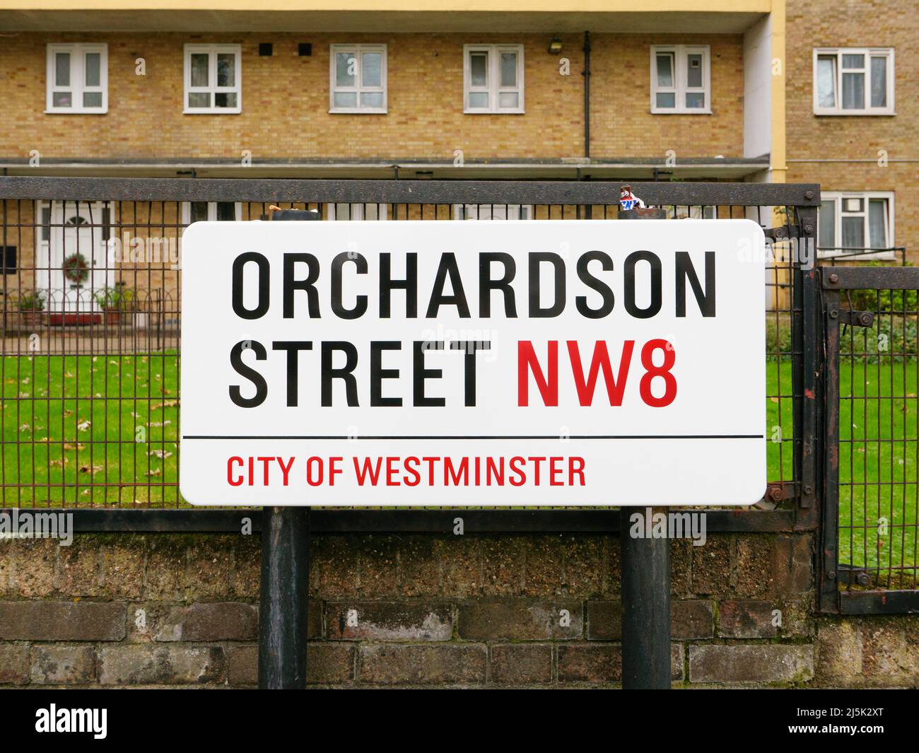 Londres, UK-21.12.21: Cartel de nombre de la calle Orchardson, Ciudad de Westminster, Londres, Reino Unido Foto de stock