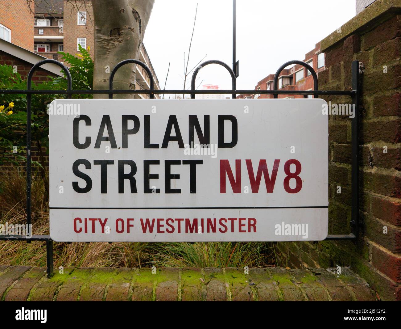 Londres, UK-22.12.21: Cartel de Capland Street, Ciudad de Westminster, Londres, Reino Unido Foto de stock