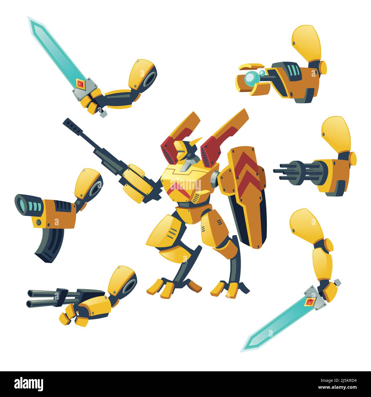 Vector de dibujos animados androide, soldado humano en combate robótico  exoesqueletos con armas aisladas en el fondo. Robot de batalla con varias  armas, cyborg humano Imagen Vector de stock - Alamy