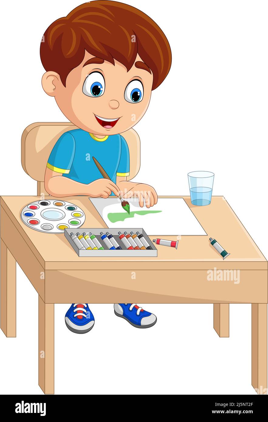 Tahití demasiado comodidad Dibujos animados niño pequeño pintando en el escritorio Imagen Vector de  stock - Alamy