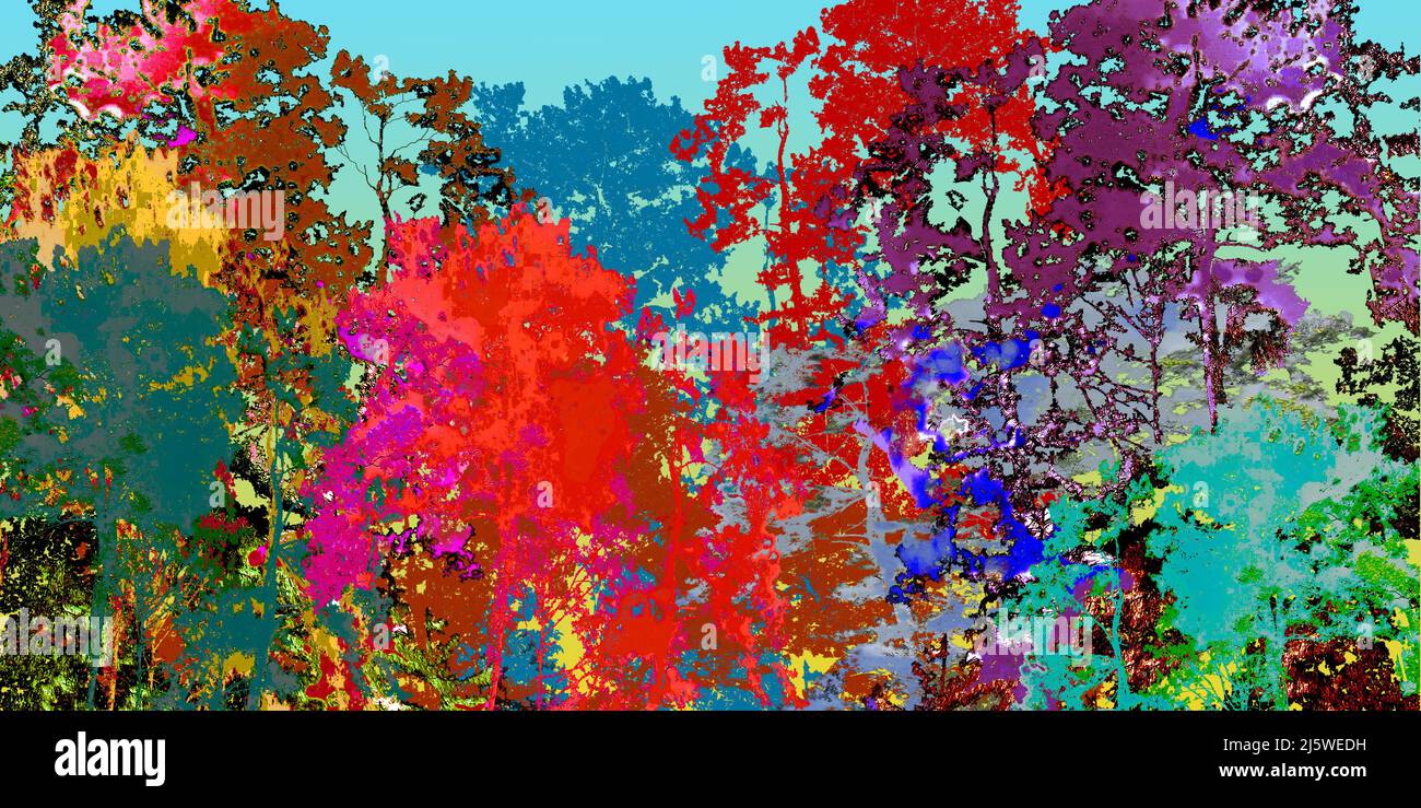 Pintura digital textura colorida de árbol grande en el bosque profundo con  fondo de cielo azul. Técnica pintada de textura abstracta de paisaje  Fotografía de stock - Alamy