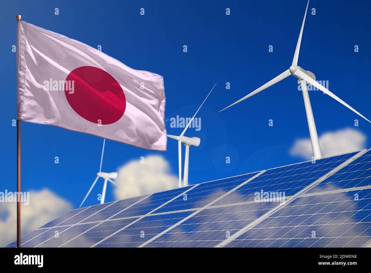 debajo micro De ninguna manera Japón concepto de energía renovable, eólica y solar con turbinas eólicas y  paneles solares - energía alternativa - ilustración industrial, 3D ilustrat  Fotografía de stock - Alamy