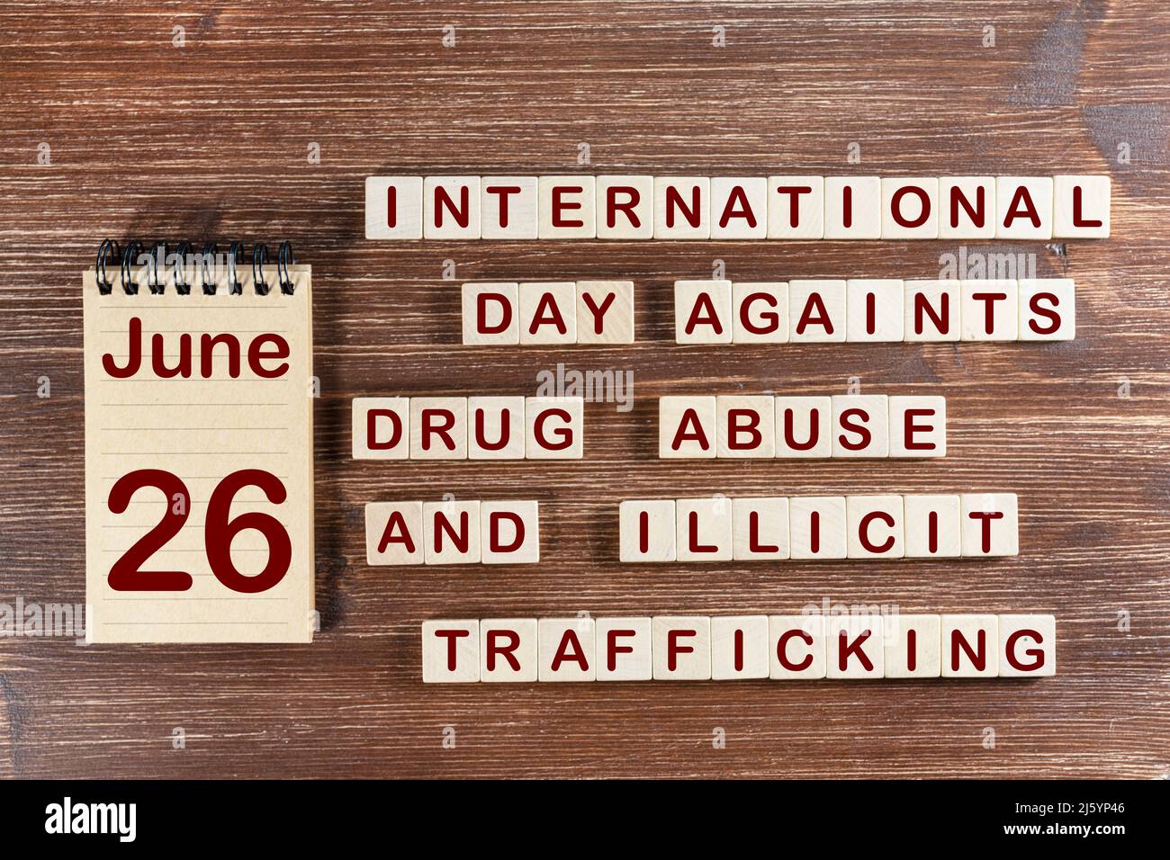 La celebración del Día Internacional contra el Uso Indebido y el Tráfico Ilícito de Drogas, el 26 de junio Foto de stock