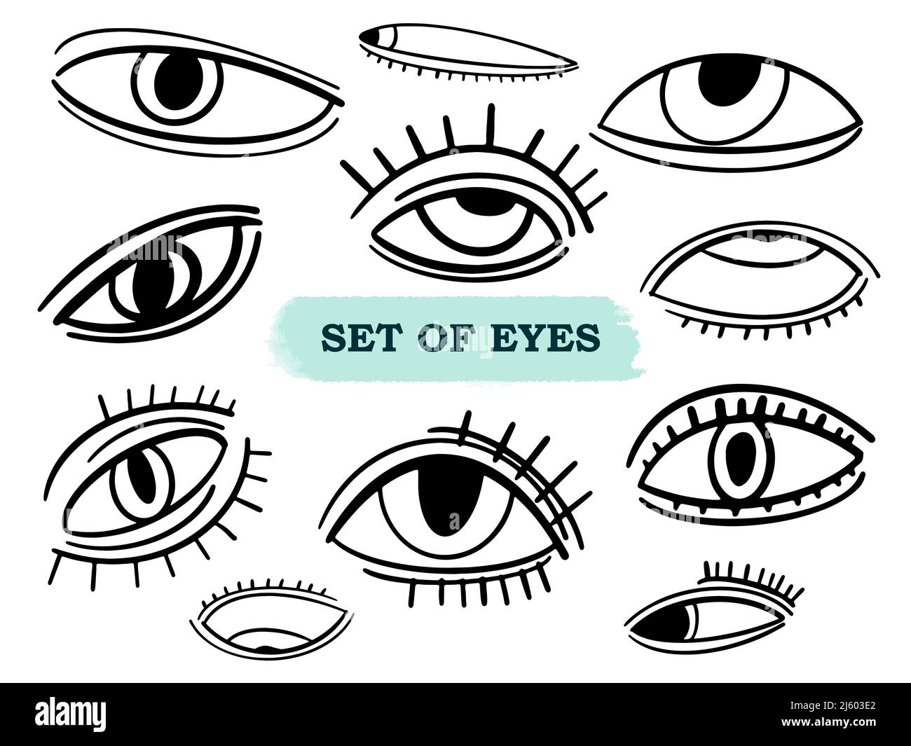 Vector Colección de ojos humanos dibujados a mano en estilo de línea.  Dibujos animados ojos de fideos Imagen Vector de stock - Alamy