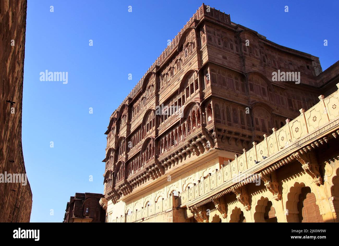 Interior de la fortaleza de Mehrangarh, Jodhpur, Rajasthan, India Foto de stock