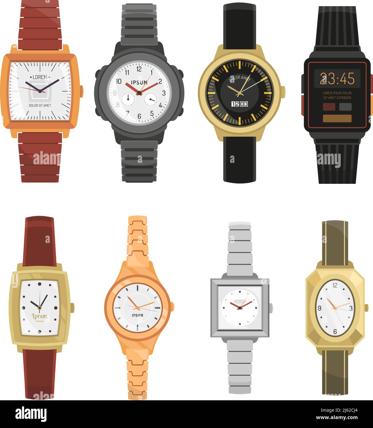 Reloj de pulsera aislado sobre fondo blanco. colección de relojes digitales  y clásicos para hombre y mujer en diseño plano. colección de relojes de  moda para hombre de negocios, smartwatch.