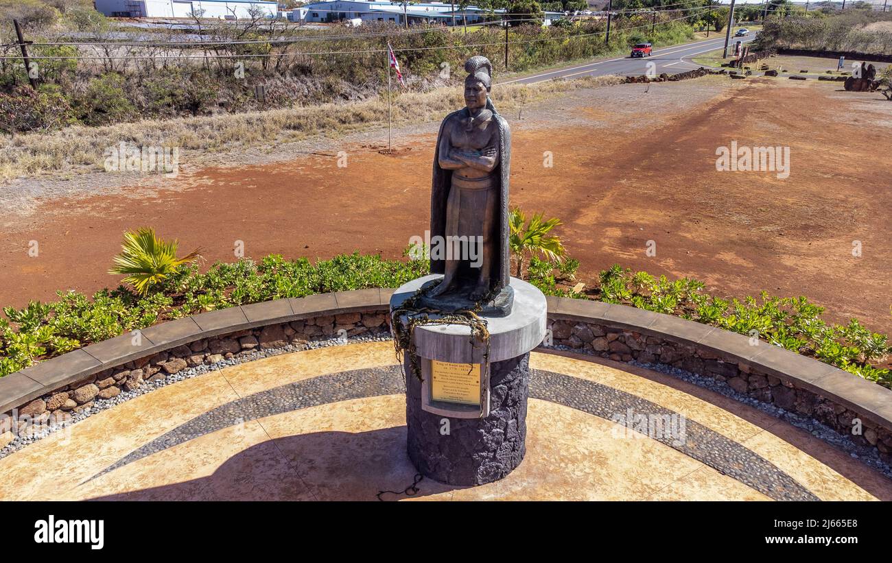 Estatua del Rey de Kauai y Niihau, Pakala Village, Waimea, Kauai, Hawaii Foto de stock