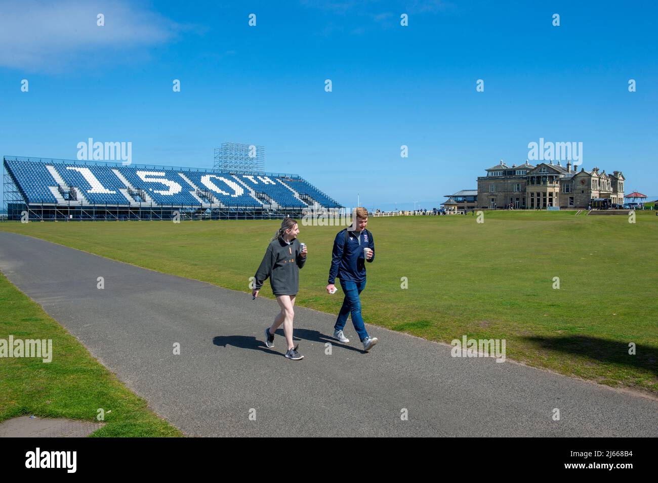 Temporalmente está en marcha para el torneo Open Golf 150th que se jugará en julio de 2022 sobre el Old Course, St Andrews, Fife, Escocia. Foto de stock