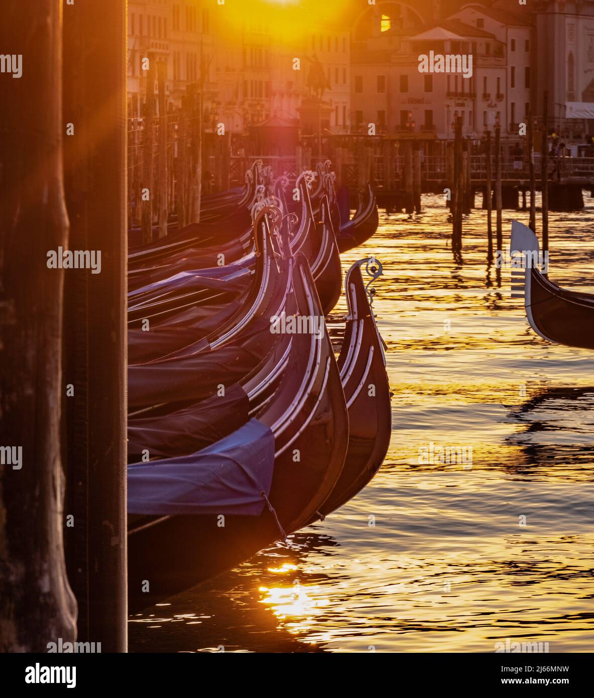 Gondeln bei Sonnenaufgang im Canal Grande , Venedig - góndolas al amanecer en Canal Grande, Venecia (Italia) Foto de stock