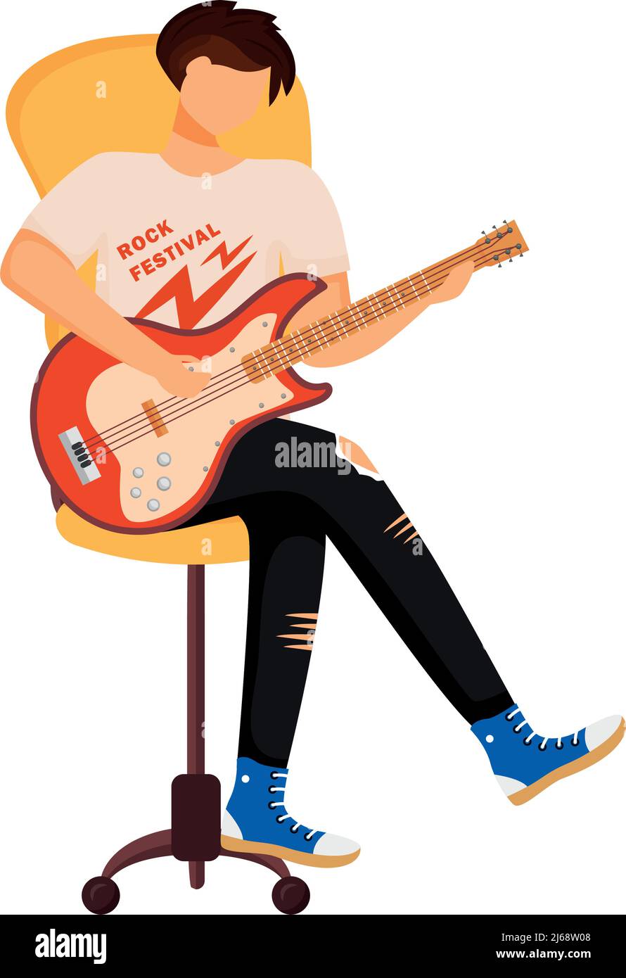 Niño tocando guitarra eléctrica semi plano color vector carácter Imagen  Vector de stock - Alamy