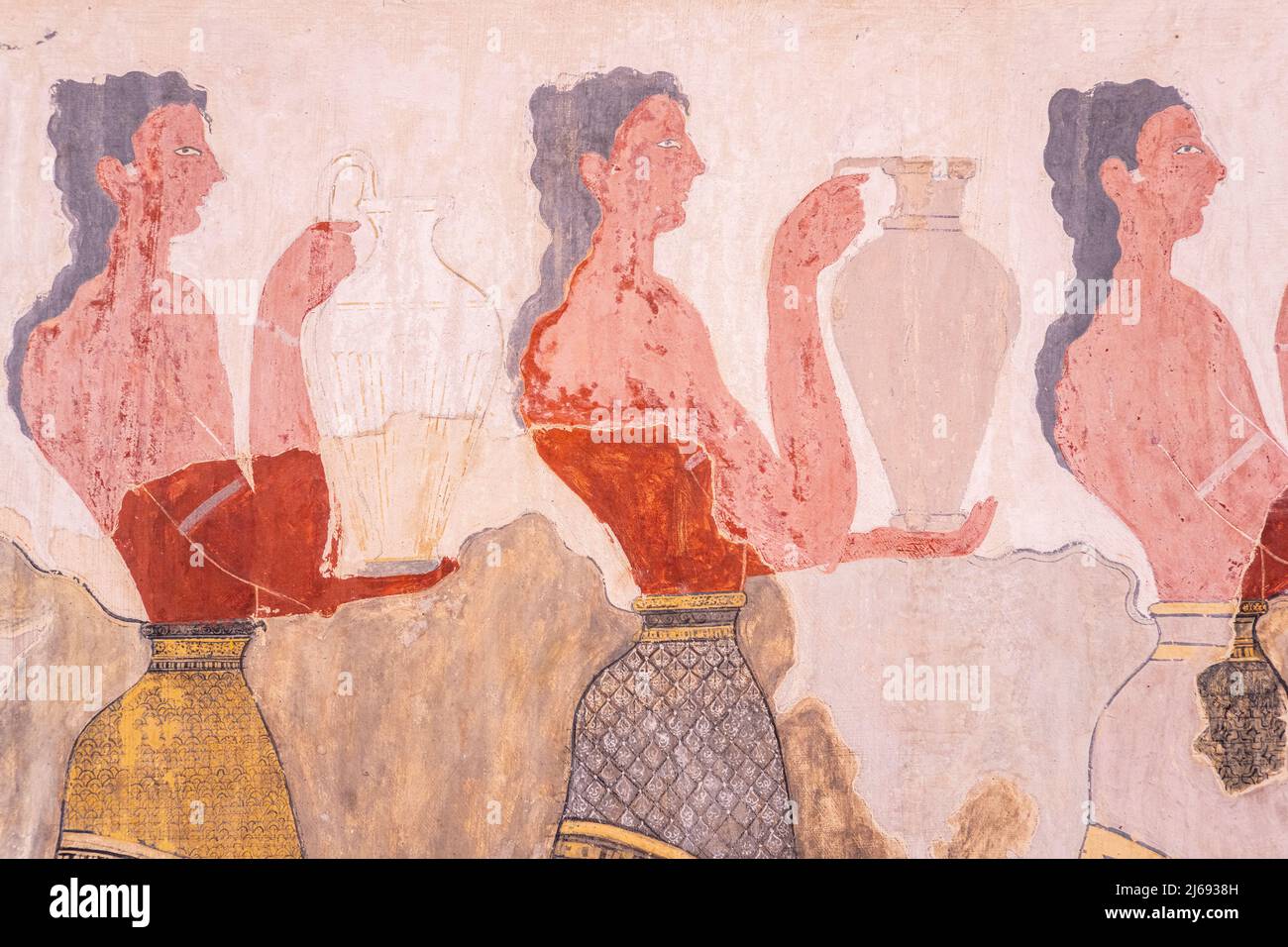 Antiguo fresco del arte minoico, Museo Arqueológico de Heraklion, isla de Creta, Islas Griegas, Grecia Foto de stock