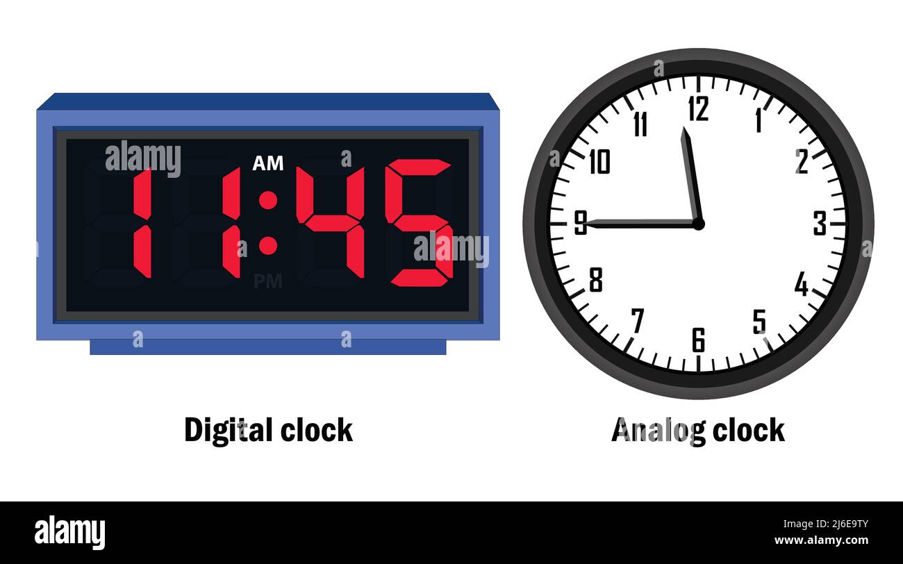 Reloj digital y hora de reloj analógico 11-45-AM vector Ilustración del Vector